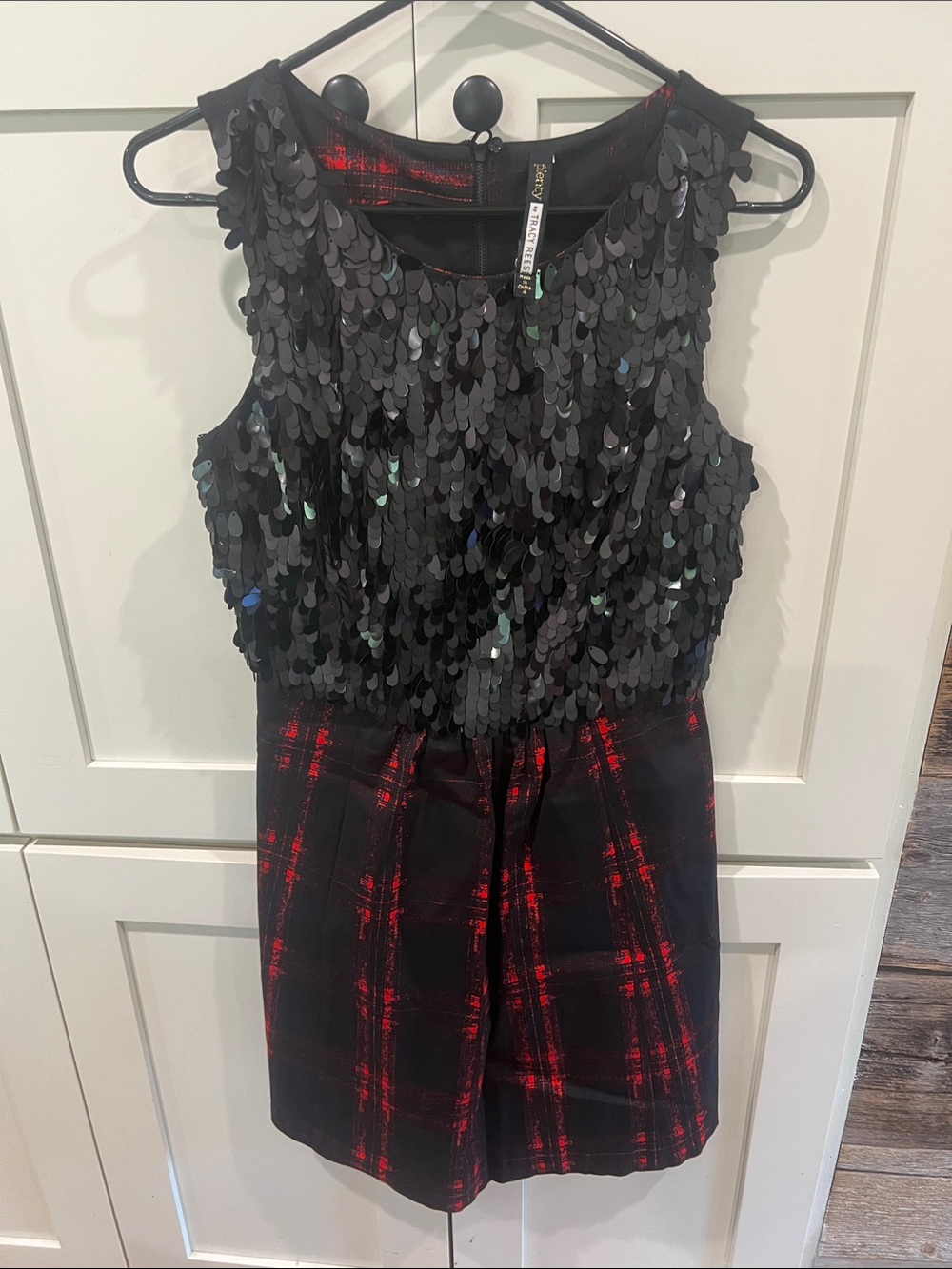 Anthropologie Plenty by Tracy Reese Sequin Red & Black Plaid Holiday Dress sz 4